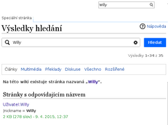 Vyhledání uživatelské stránky